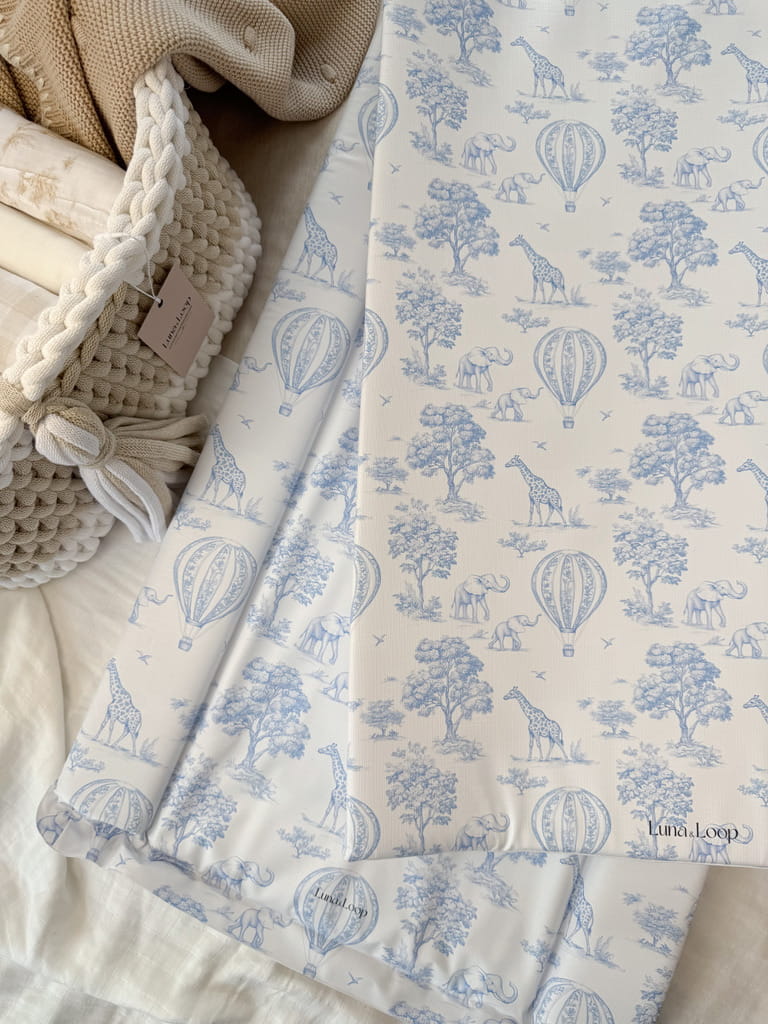 Anti-roll Wedge Changing Mat - Blue Toile