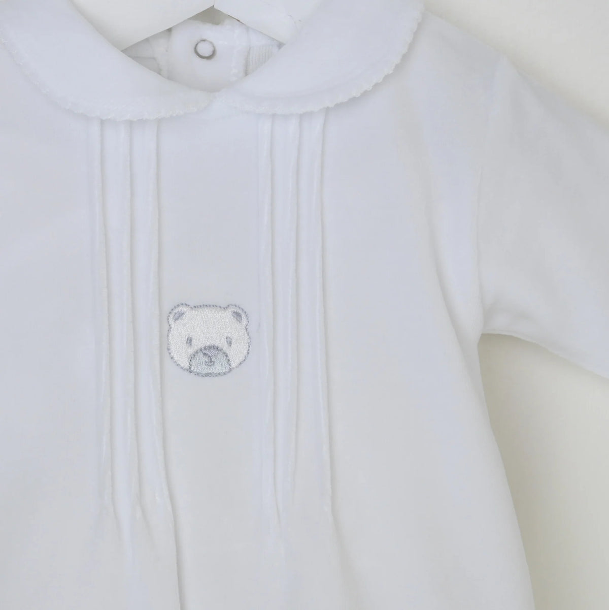 Pex Bear Sleepsuit White - Soft Cotton Velour Baby Sleepsuit