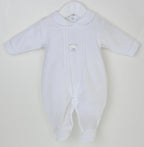 Pex Bear Sleepsuit White - Soft Cotton Velour Baby Sleepsuit