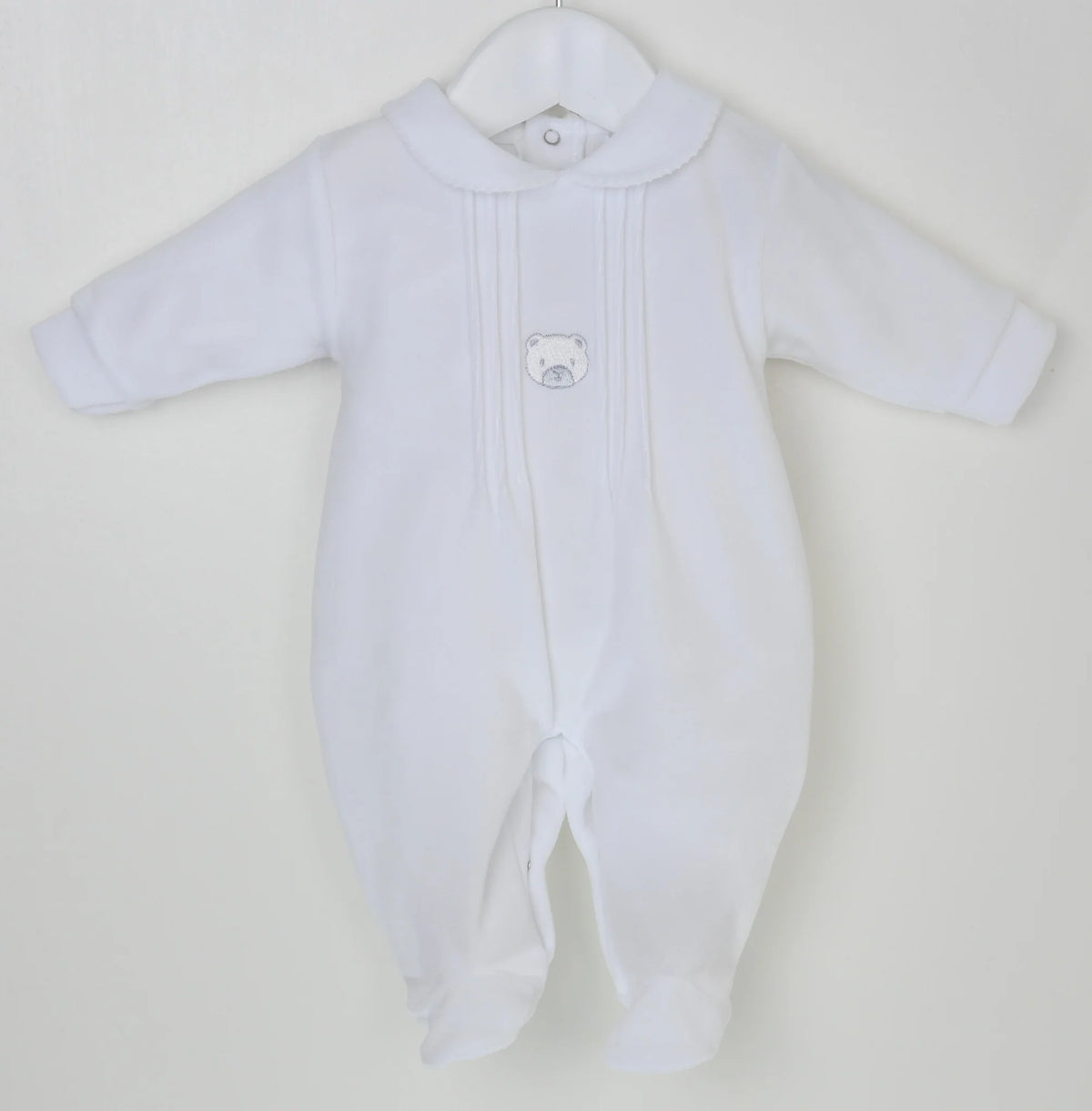 Pex Bear Sleepsuit White - Soft Cotton Velour Baby Sleepsuit