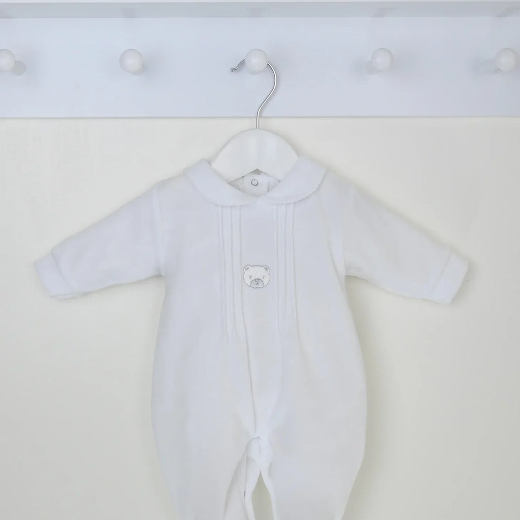Pex Bear Sleepsuit White - Soft Cotton Velour Baby Sleepsuit