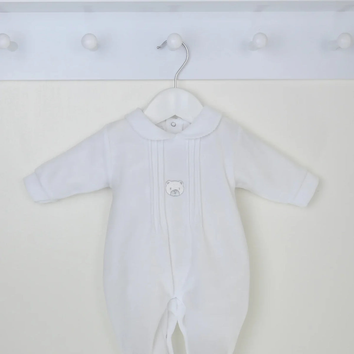 Pex Bear Sleepsuit White - Soft Cotton Velour Baby Sleepsuit