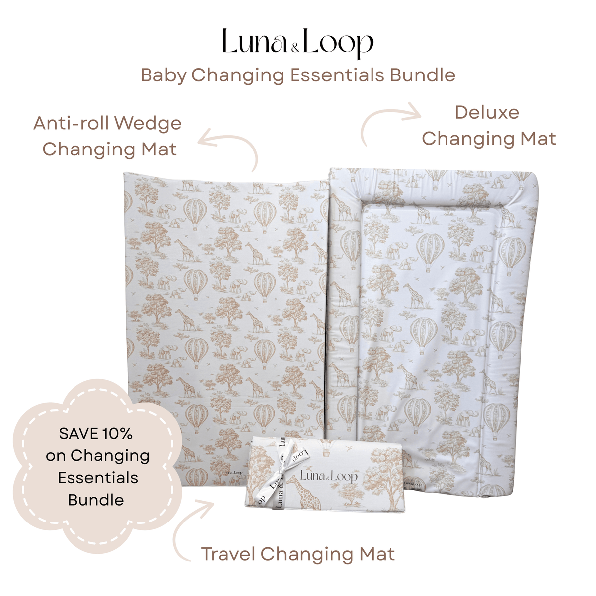 Baby Changing Essentials Bundle - Beige Toile