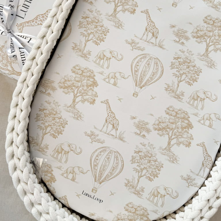 Beige Toile Changing Basket Liner 