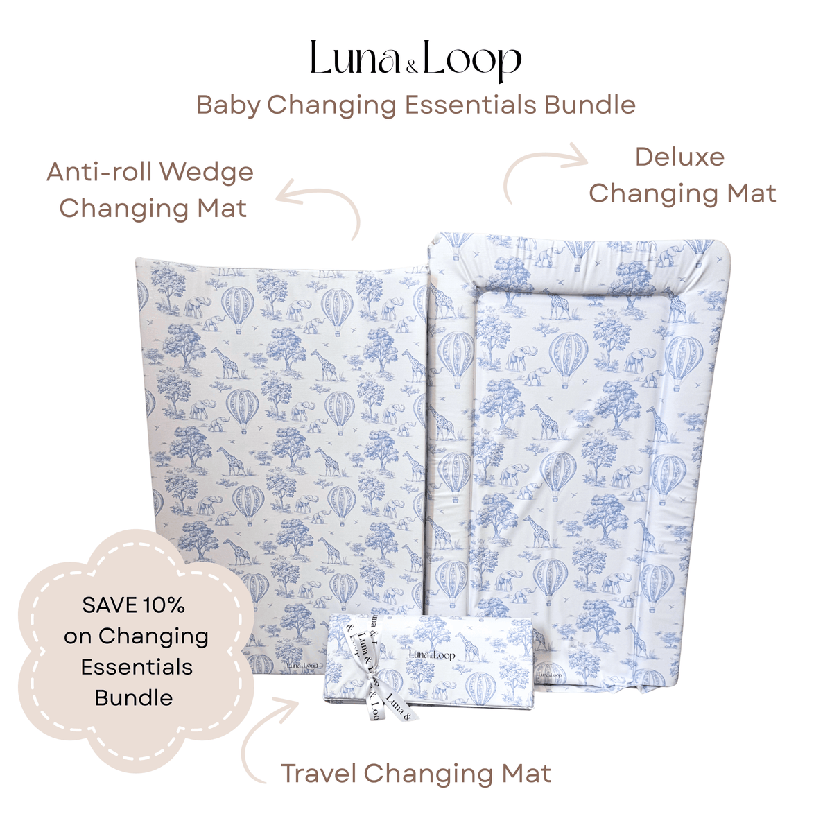 Baby Changing Essentials Bundle - Blue Toile