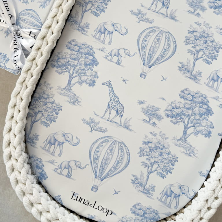Blue Toile Changing Basket Liner
