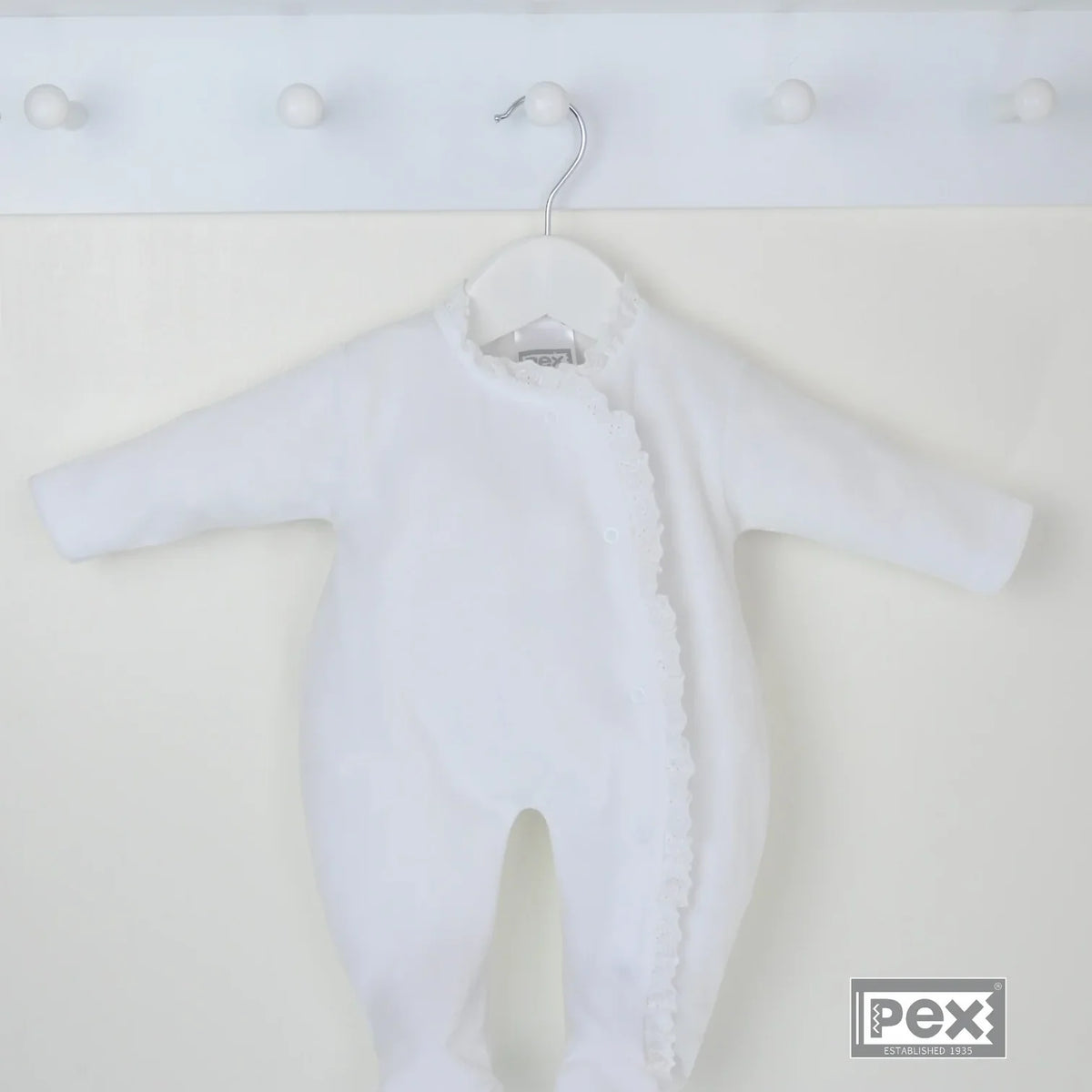 Pex Lace Edged Sleepsuit White