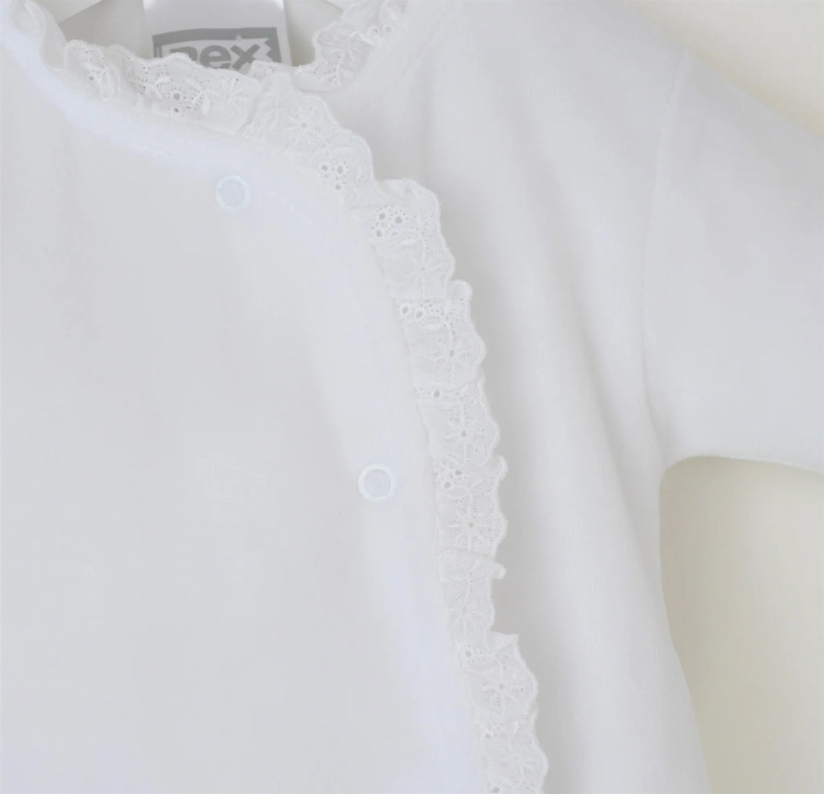 Pex Lace Edged Sleepsuit White