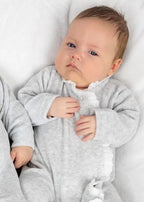 Pex Grey Lace Baby Sleepsuit - Soft Velour | Luna and Loop