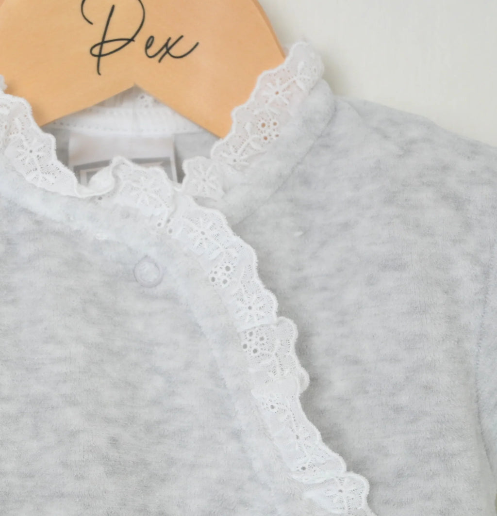 Pex Grey Lace Baby Sleepsuit - Soft Velour | Luna and Loop