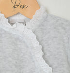 Pex Grey Lace Baby Sleepsuit - Soft Velour | Luna and Loop
