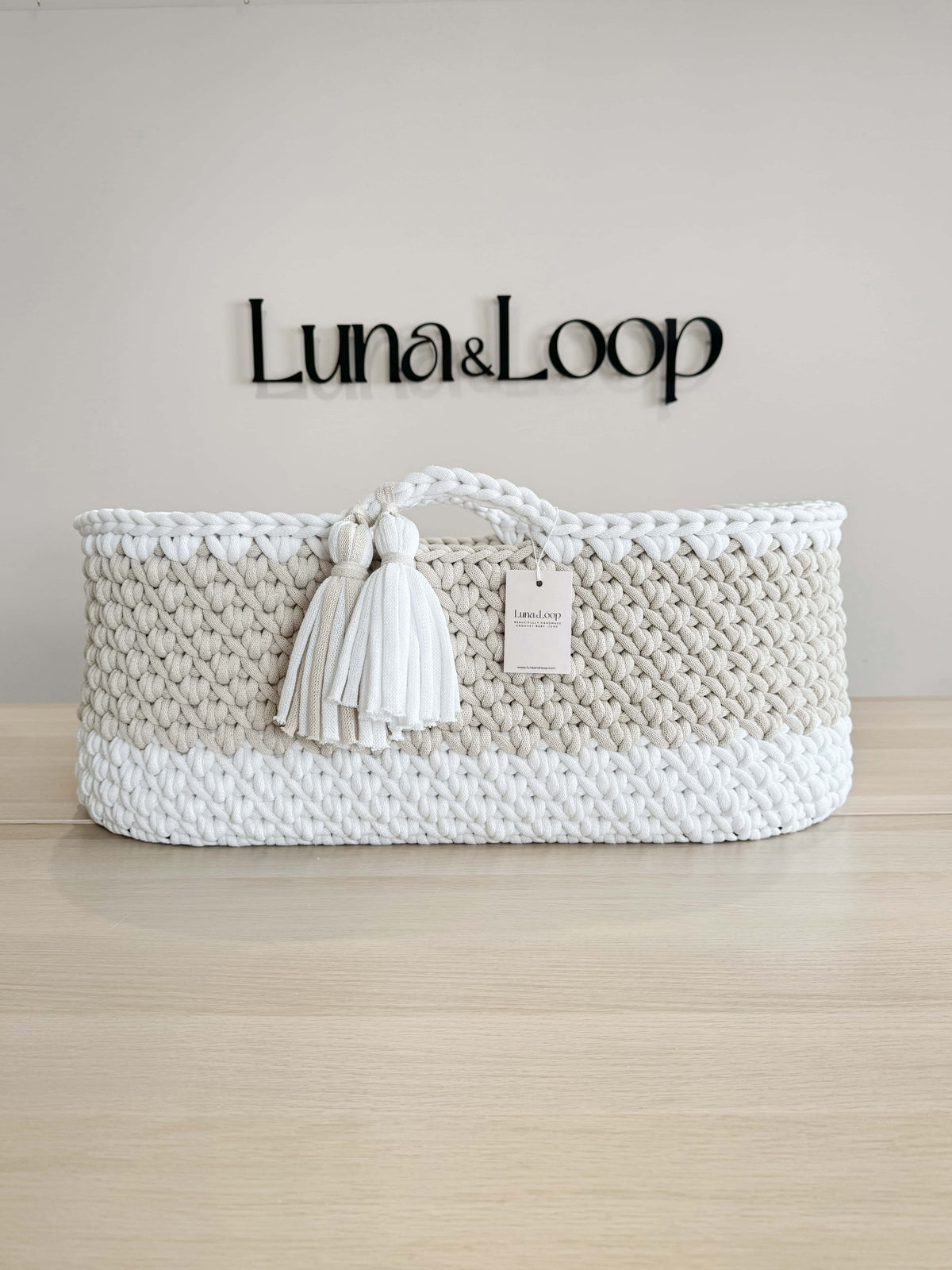 Handcrafted Luna & Loop crochet Moses basket detail
