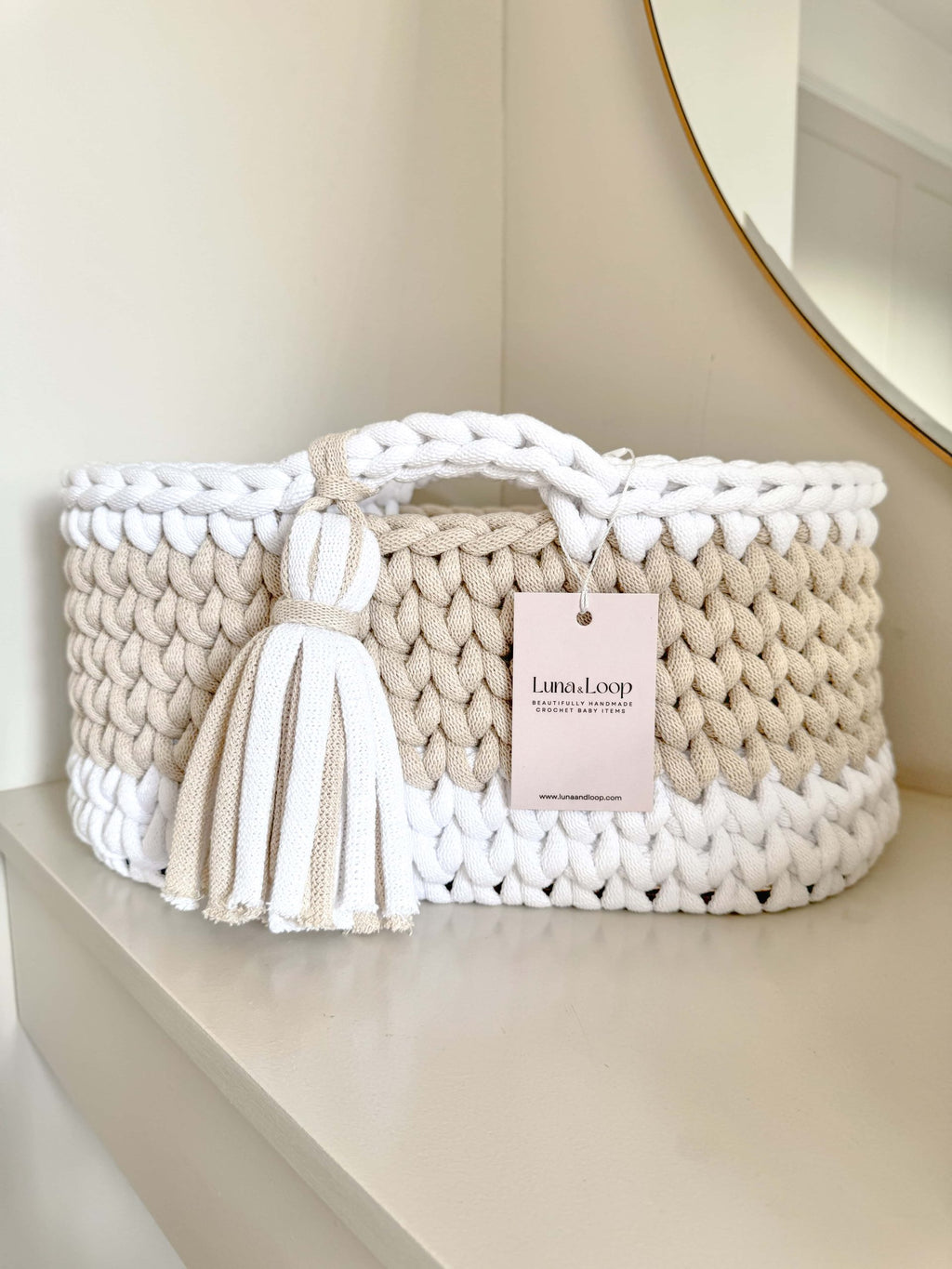 Crochet Baby Changing Basket Bundle in Beige & White