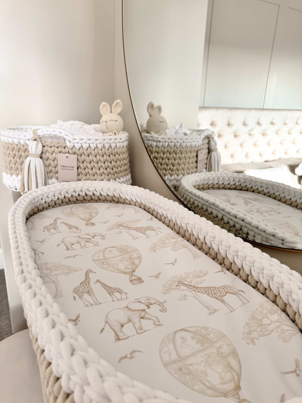 Crochet Baby Changing Basket Bundle in Beige & White