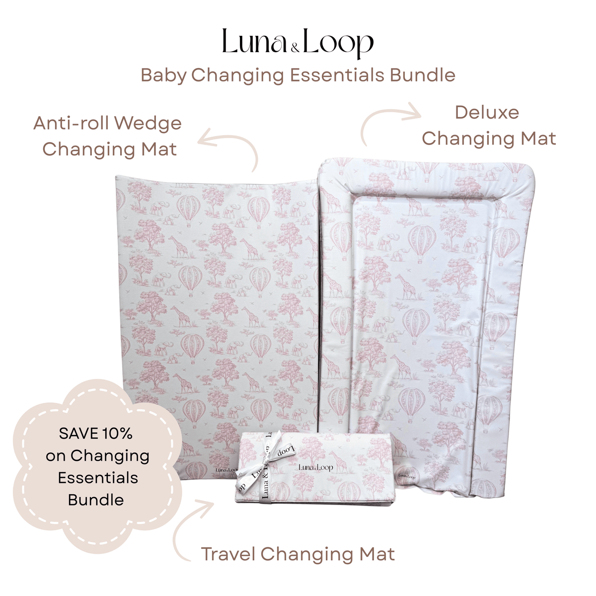 Baby Changing Essentials Bundle - Pink Toile