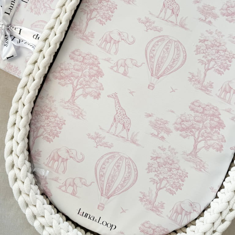 Pink Toile Changing Basket Liner 1