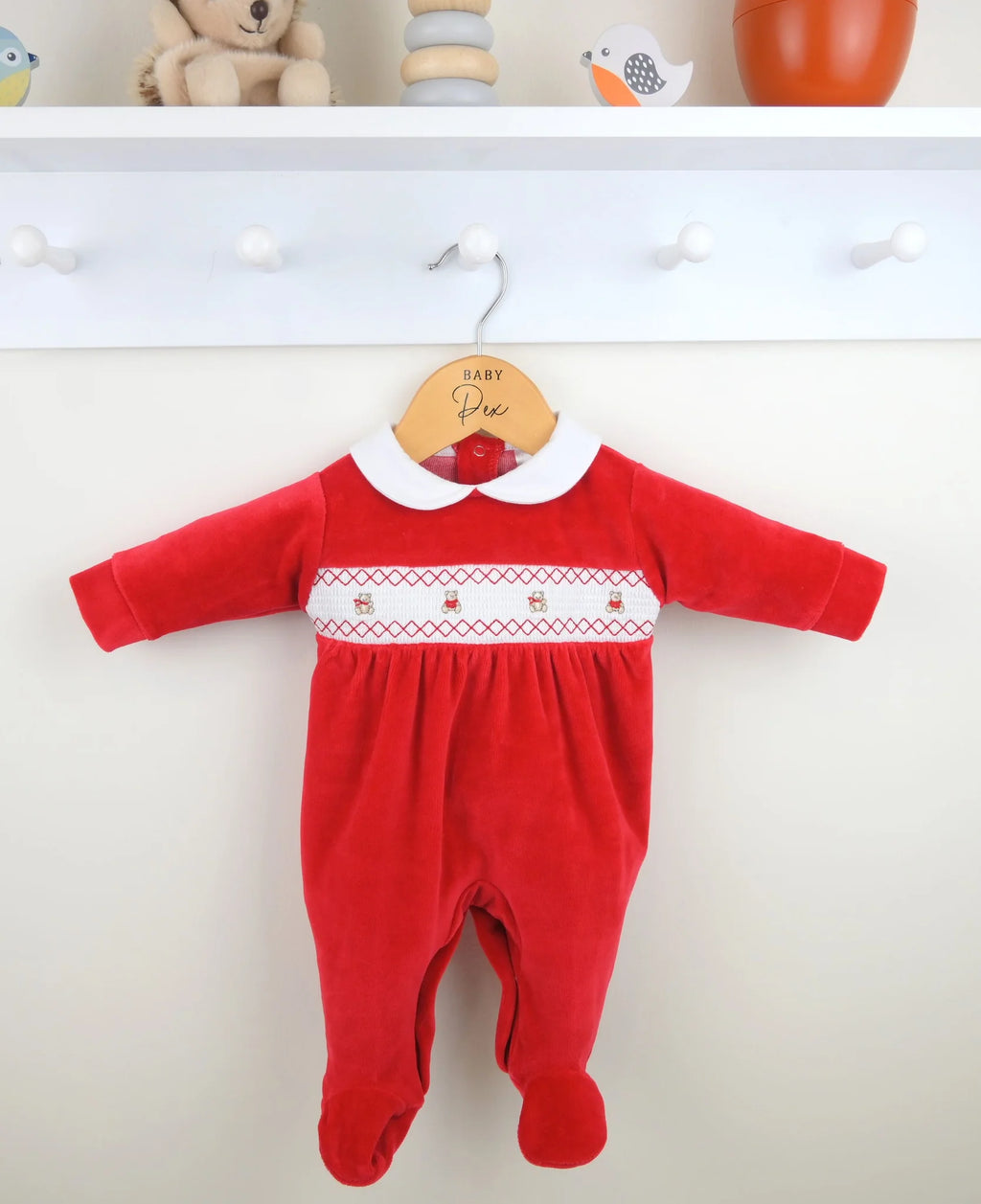 Pex Teddy Smocked Christmas Sleepsuit Red
