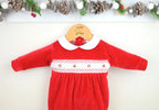 Pex Teddy Smocked Christmas Sleepsuit Red