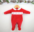 Pex Teddy Smocked Christmas Sleepsuit Red