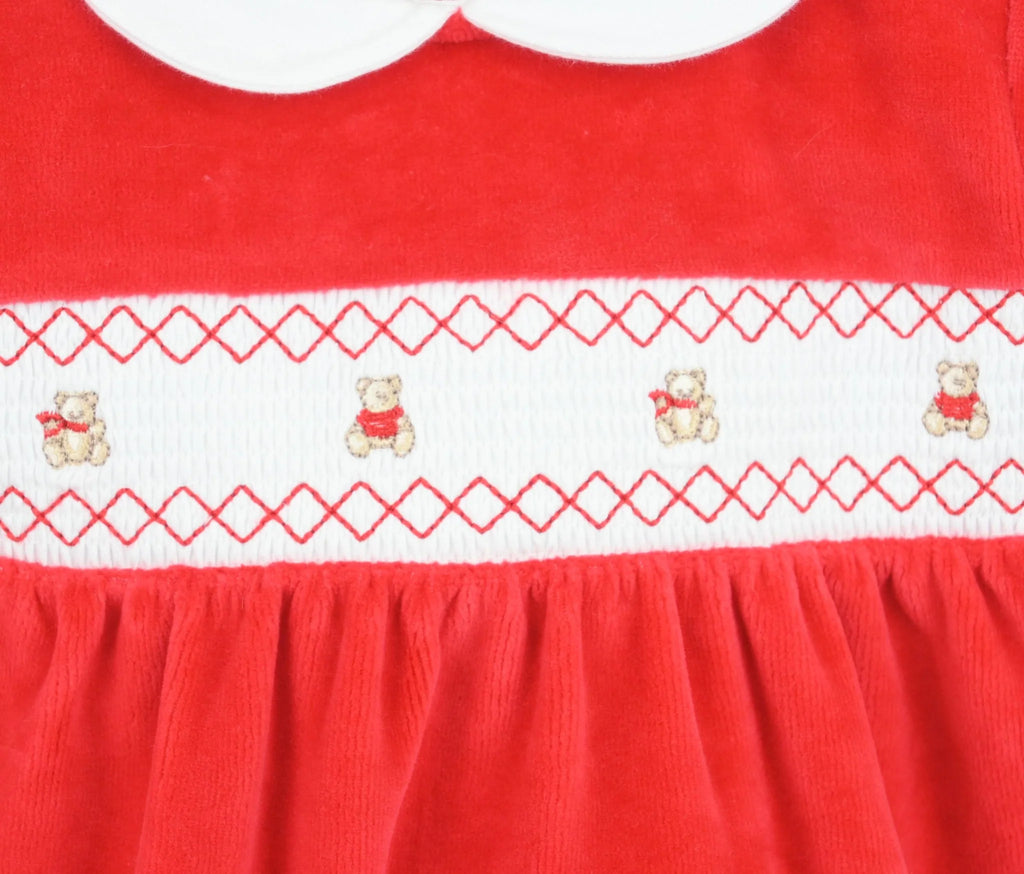 Pex Teddy Smocked Christmas Sleepsuit Red