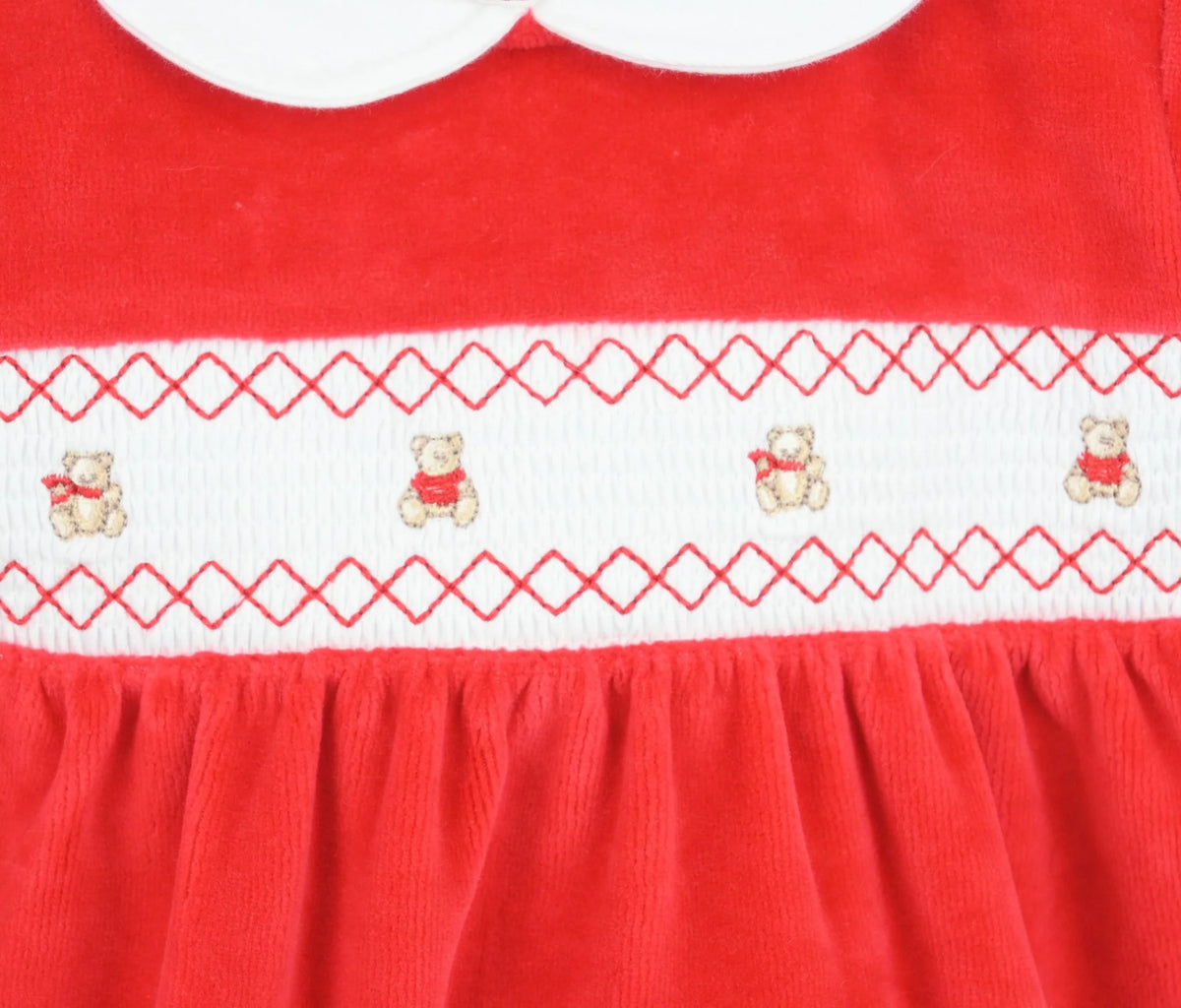 Pex Teddy Smocked Christmas Sleepsuit Red